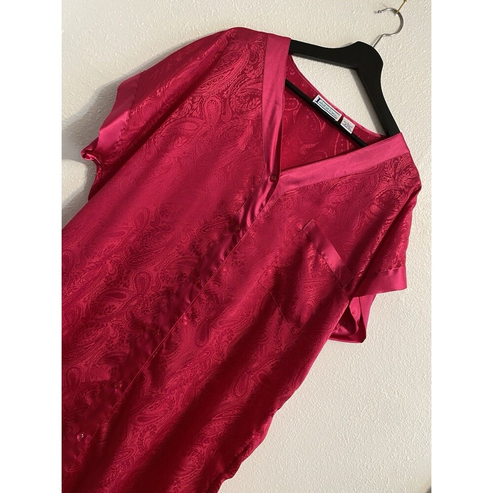 Vintage L Barbiecore Nightgown Pajamas Button Up Coquette Fairy Hot Pink Y2K F37